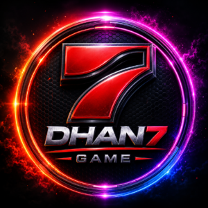 DHAN7 Game glowing neon logo with futuristic 3D number 7 design on dark background